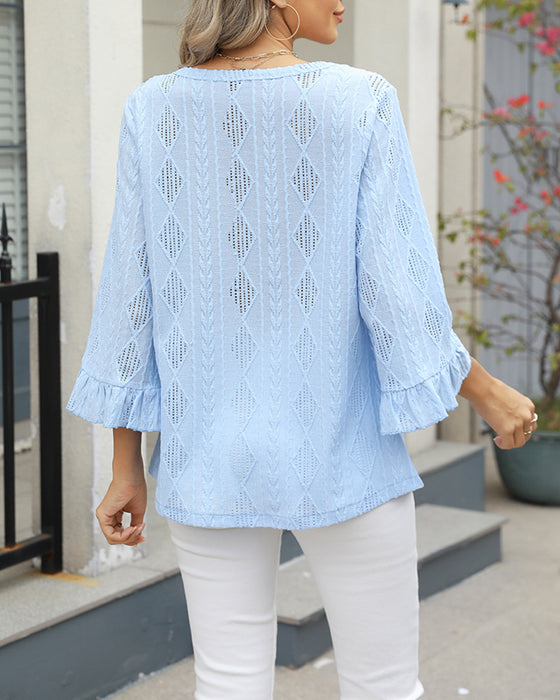 Top Diamantpatroon Uitholling Trompetmouwen