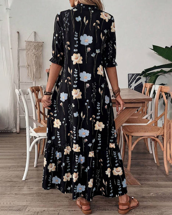 Jurk Bloemen Knoopsgat Maxi