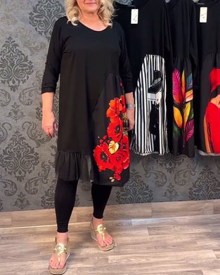 Casual jurk met mesh- en bloemenprint