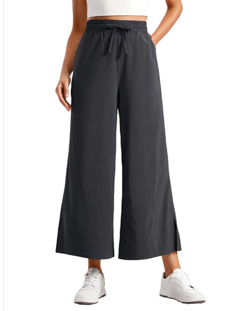 Broek Hoge Taille Wijde Pijp Met Zijsplit