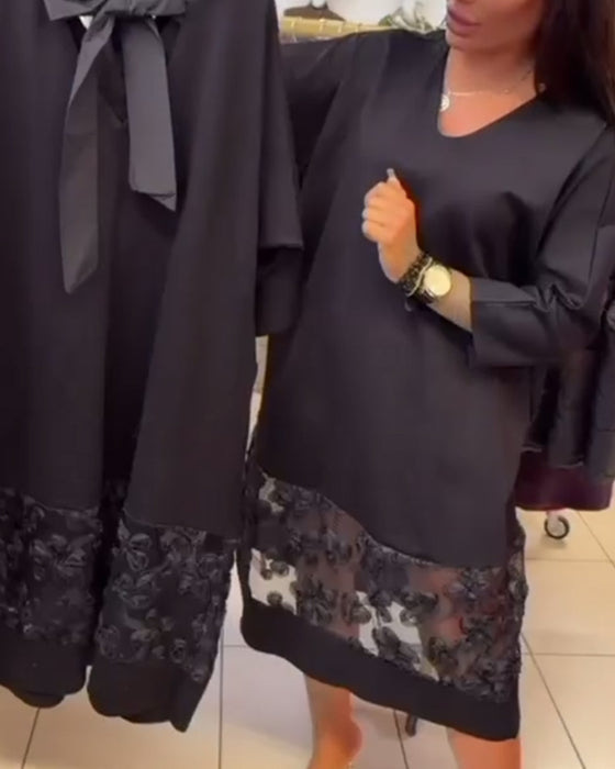 Stijlvolle Jurk Met Strik Op De Rug En V-Hals