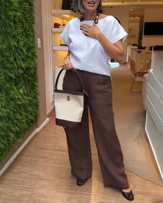 Wijdbenige Broeken Met Een Eenvoudige Kleur, Casual Stijl En Trekriem