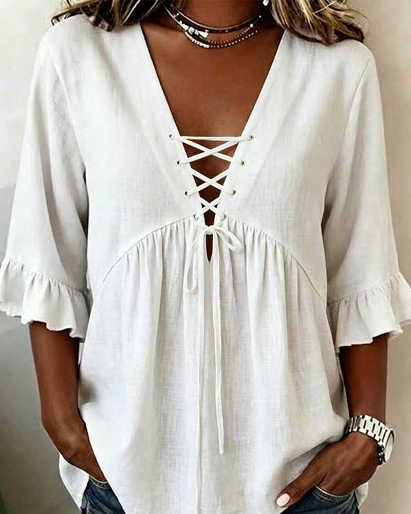 Blouse Effen V-Hals Ruches