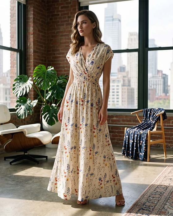 Casual Bedrukte Maxi Jurk V-Hals