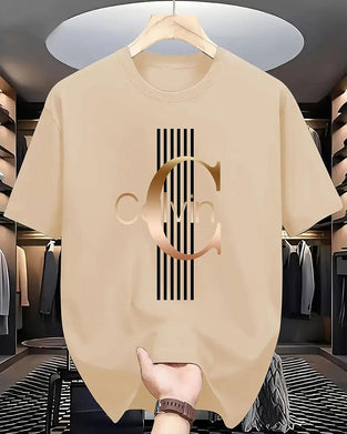 T-Shirt Letter Verticale Streep Print Korte Mouw