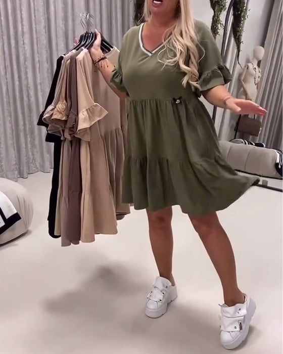 Jurk V-Hals Ruchemouw A-Lijn