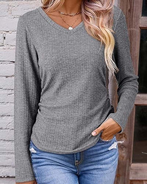 Blouse V-Hals Slim Fit Gestructureerd