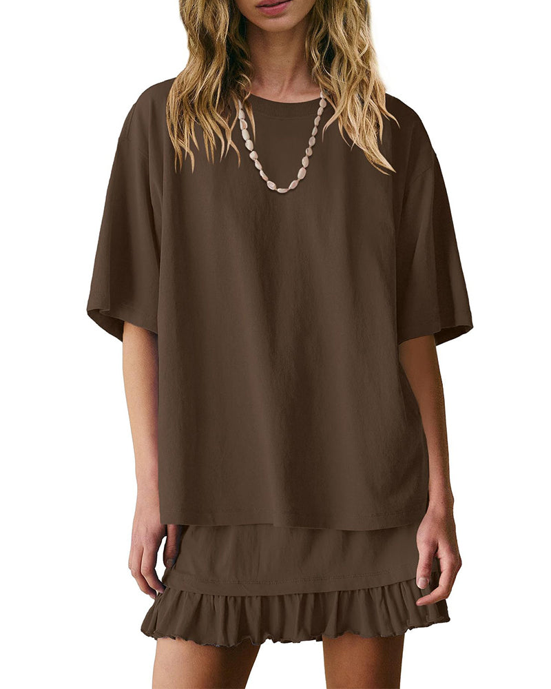 Tweedelige Set Ronde Hals Effen Kleur