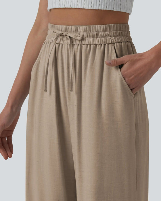 Broek Elastische Taille Breed Been Stropdas Casual