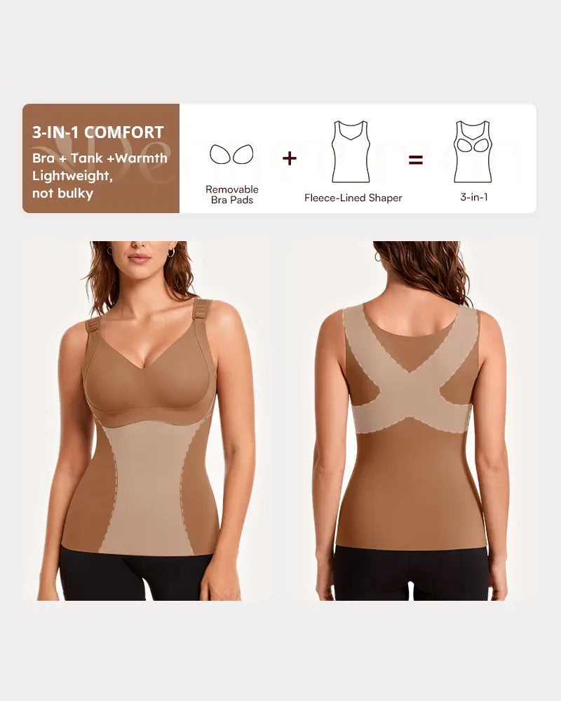 Top Dames 3-In-1 Licht Nauwsluitend Zacht Thermisch Shapewear Ingebouwde Bh