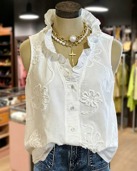 Shirt Mouwloos 3D Bloemen Ruffle