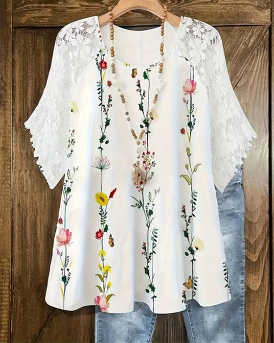 T-Shirt Kant Patchwork Bloemenprint