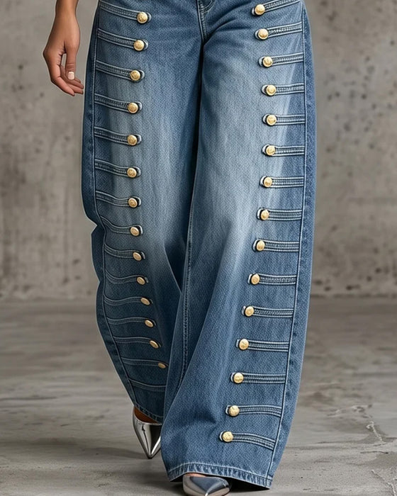 Broek Knoop Zak Breedbeend Denim Lang