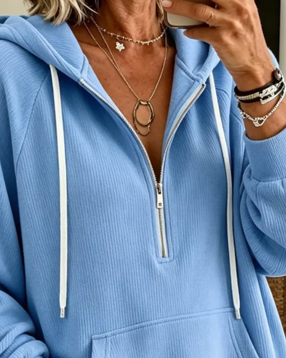 Hoodie Halfritsen Lange Mouw Zak