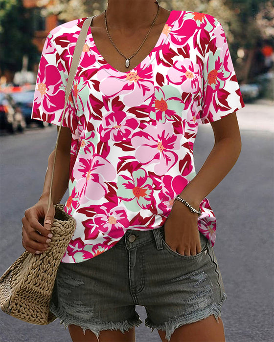 T-Shirt V-Hals Comfortabel Korte Mouwen