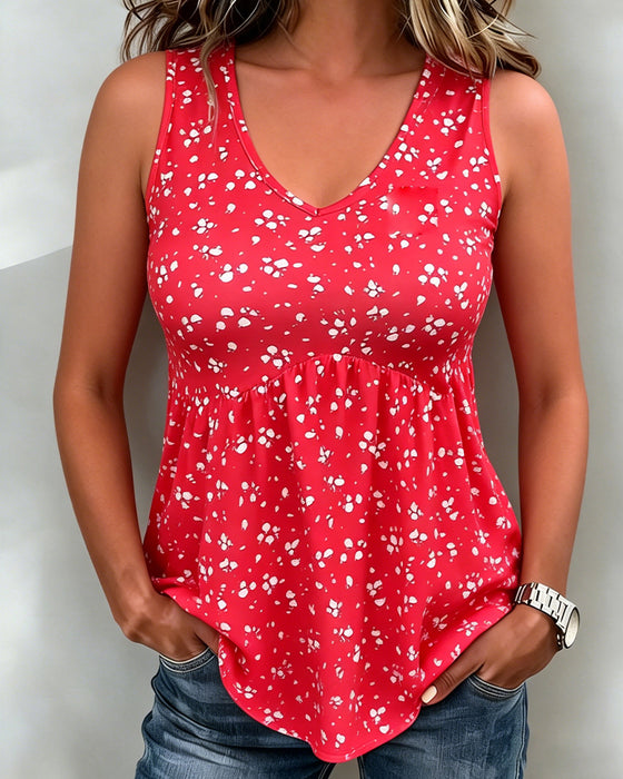 Tanktop V-Hals Bloemenprint Babydoll