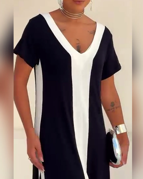 Jurk Temperament V-Hals Contrastkleur