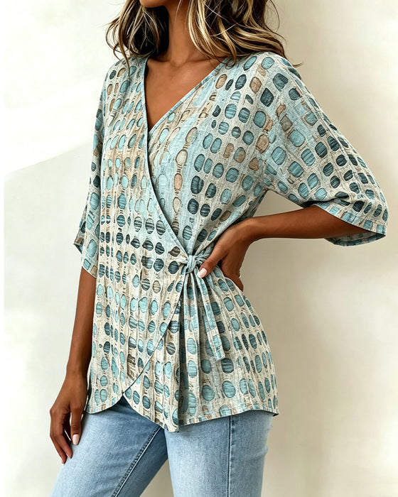 Blouse Casual Stippenpatroon Vetersluiting