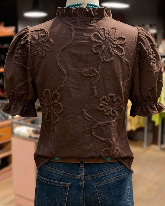 Blouse V-Hals Ruche Rand Pofmouw