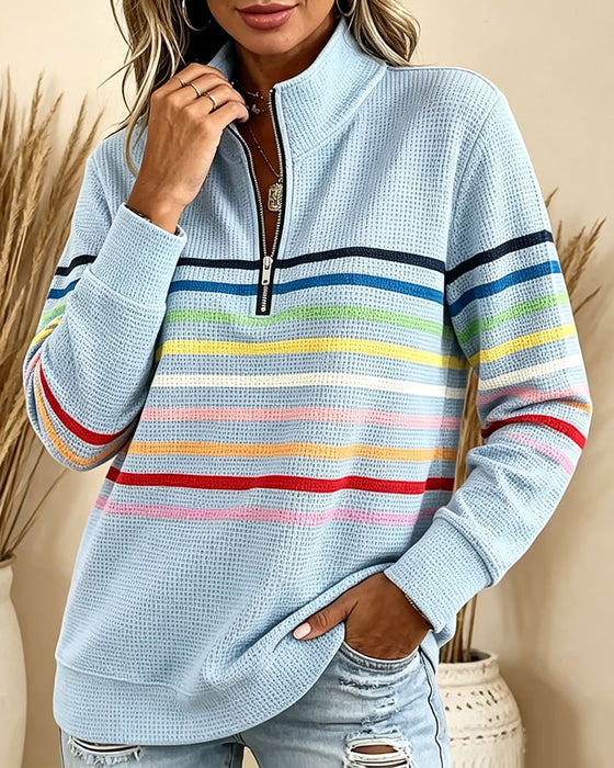 Sweatshirt Staande Kraag Rits Gestreept