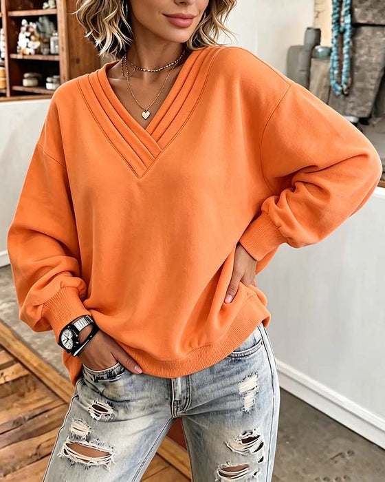 Sweatshirt Dubbele Laag V-Hals Drop Schouder Los