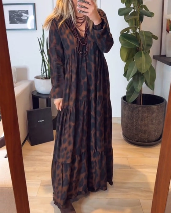 Jurk V-Hals Luipaardprint Fashion Maxi
