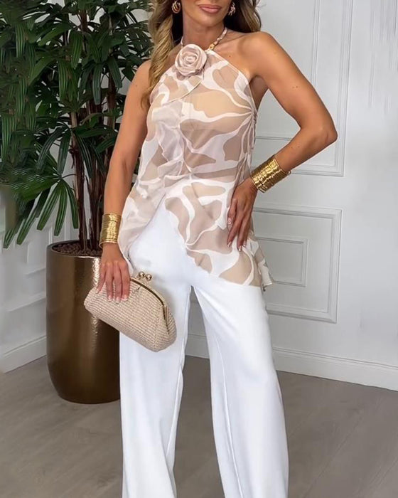 Top 3d-Roos Mouwloos Halternek