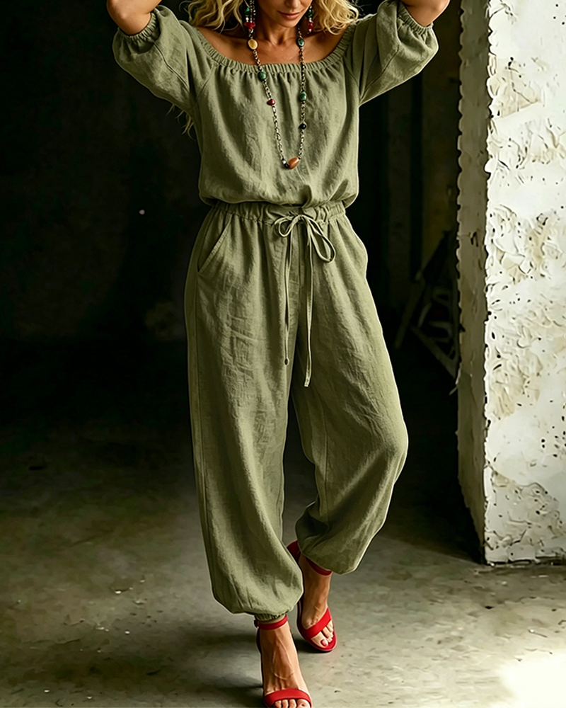 Jumpsuit Off-Shoulder Strik In De Taille Getailleerde Taille