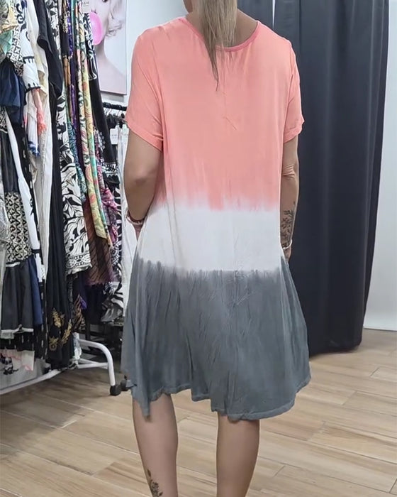 Jurk Ronde Hals Color-Block Casual