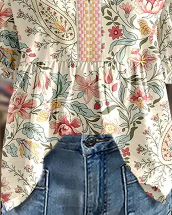 Blouse Bubble Korte Mouw Bedrukt Pop