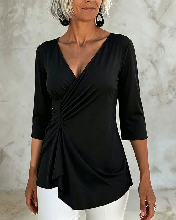 Blouse V-Hals Gedrapeerd Onregelmatig