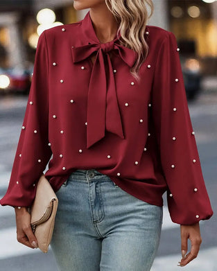Blouse Met Linten, Parels En Temperamentele Stijl
