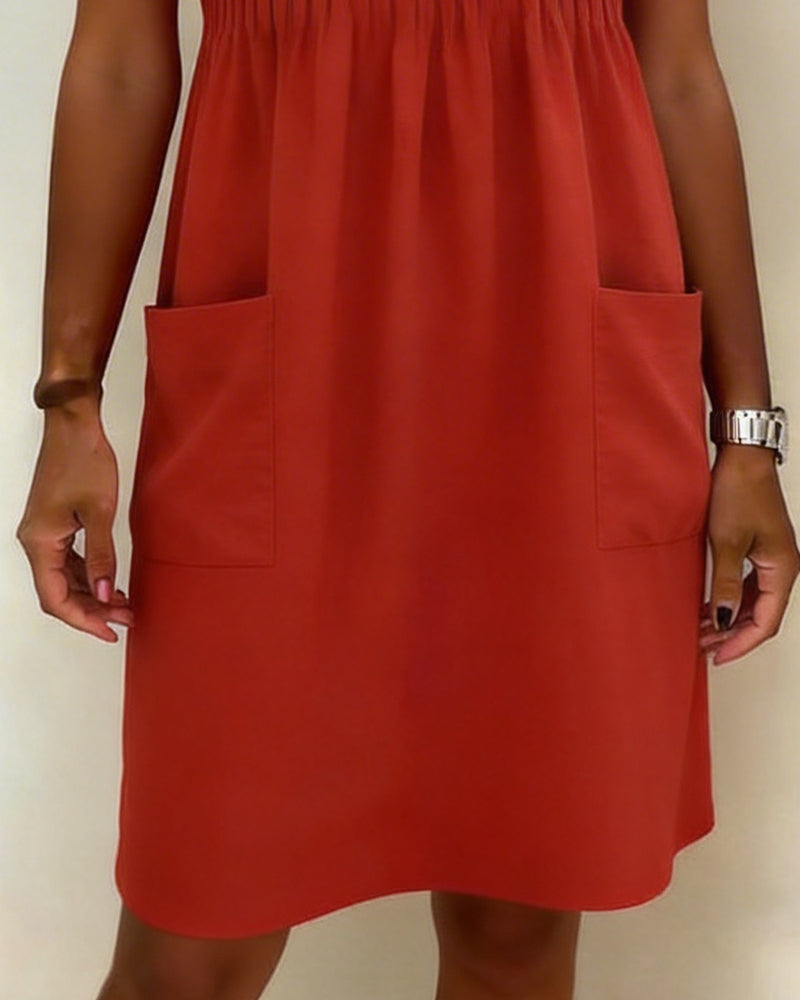 Jurk Geplooid Zak Korte Mouw