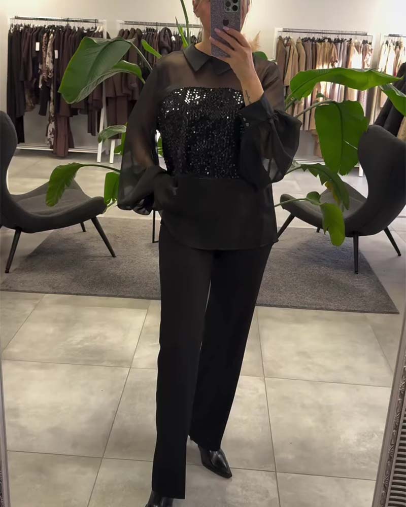 Bloes Effen Kleur Pofmouw Kraag