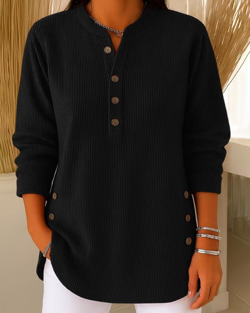 Pullover Henley Knoop Effen