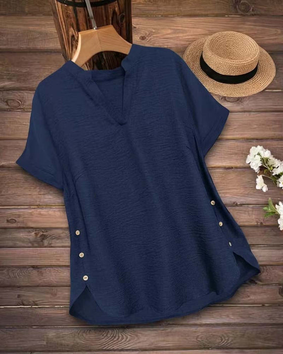 Blouse Effen Zijsplit Korte Mouw