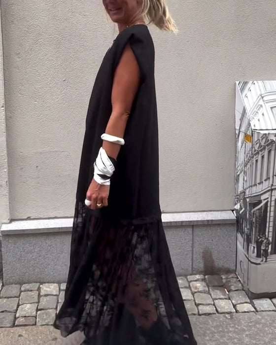 Mouwlose Mesh Patchwork Jurk