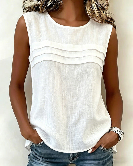 Tanktop Geplooid Mouwenloos Ronde Hals Effen Kleur