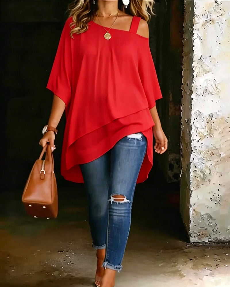 Blouse Asymmetrisch Cold Shoulder Effen Casual