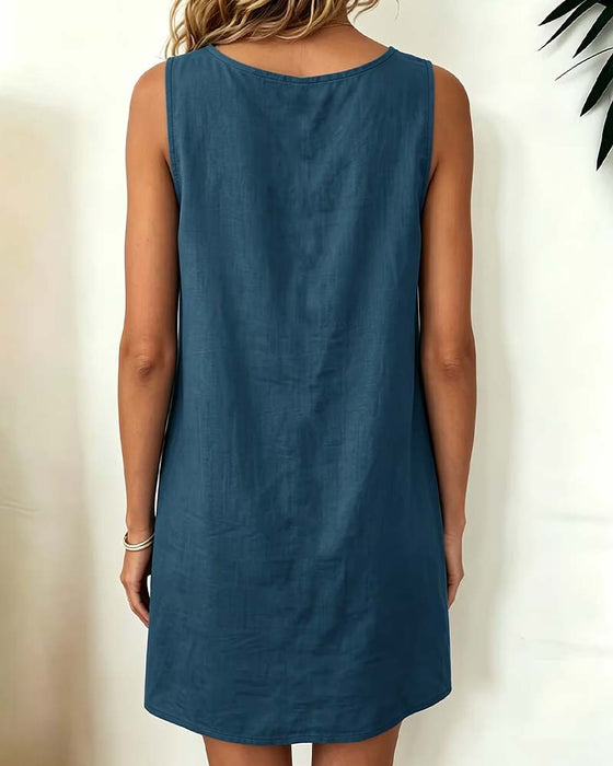 Jurk Ronde Hals Patchwork Mouwloos