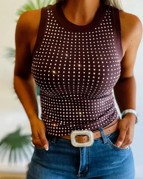 Tanktop Effen Geribbeld Strass Nauwsluitend