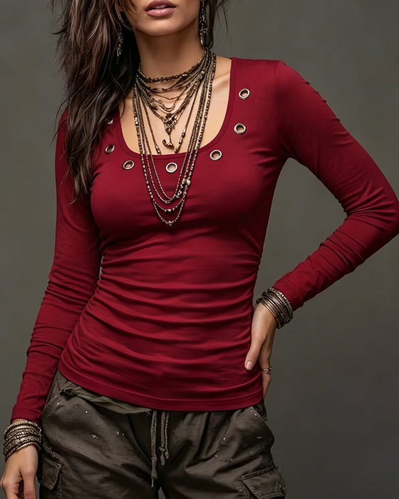Top Effen Kleur U-Hals Hol