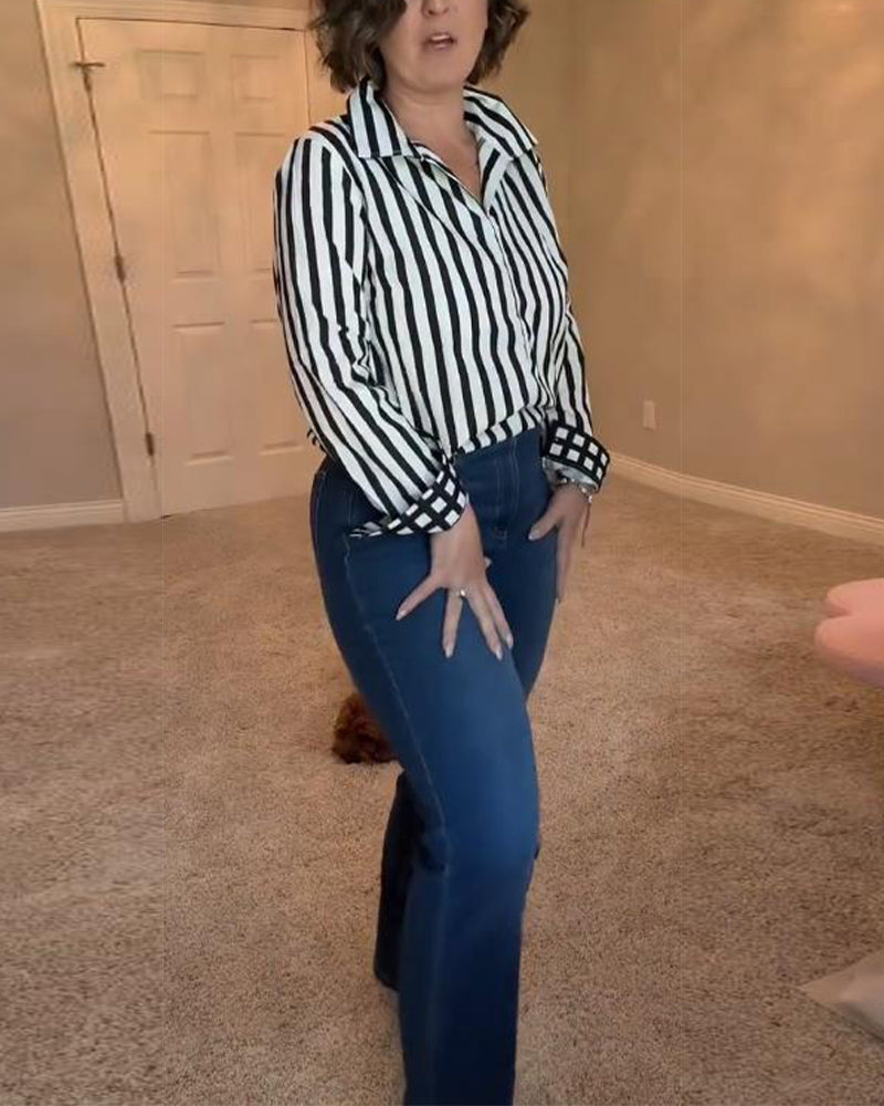 Blouse Met Verticale Gestreepte Patroon En Elegante Stijl