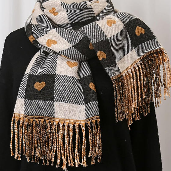 Cozy Heart Plaid Scarf – Zachte Winterwrap Voor Meisjes Of Koppels