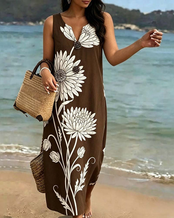 Jurk Mouwloos Bloemen Print