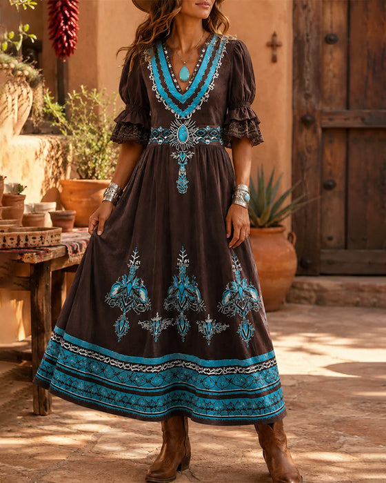 Jurk Bohemien Etnisch Print Maxi