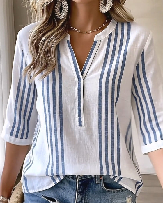 Blouse Verticale Streep Staande Kraag