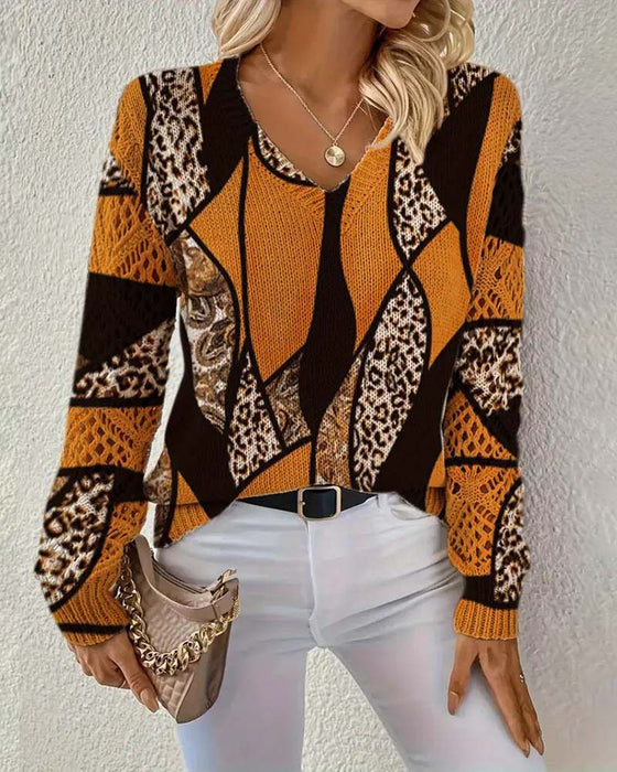 Pullover Met V-Hals En Uitgehold Leopardprint
