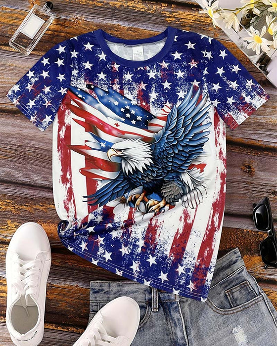 T-Shirt Sterren En Strepen Adelaar Print