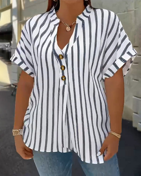 Blouse Met Knopen V-hals Gestreept